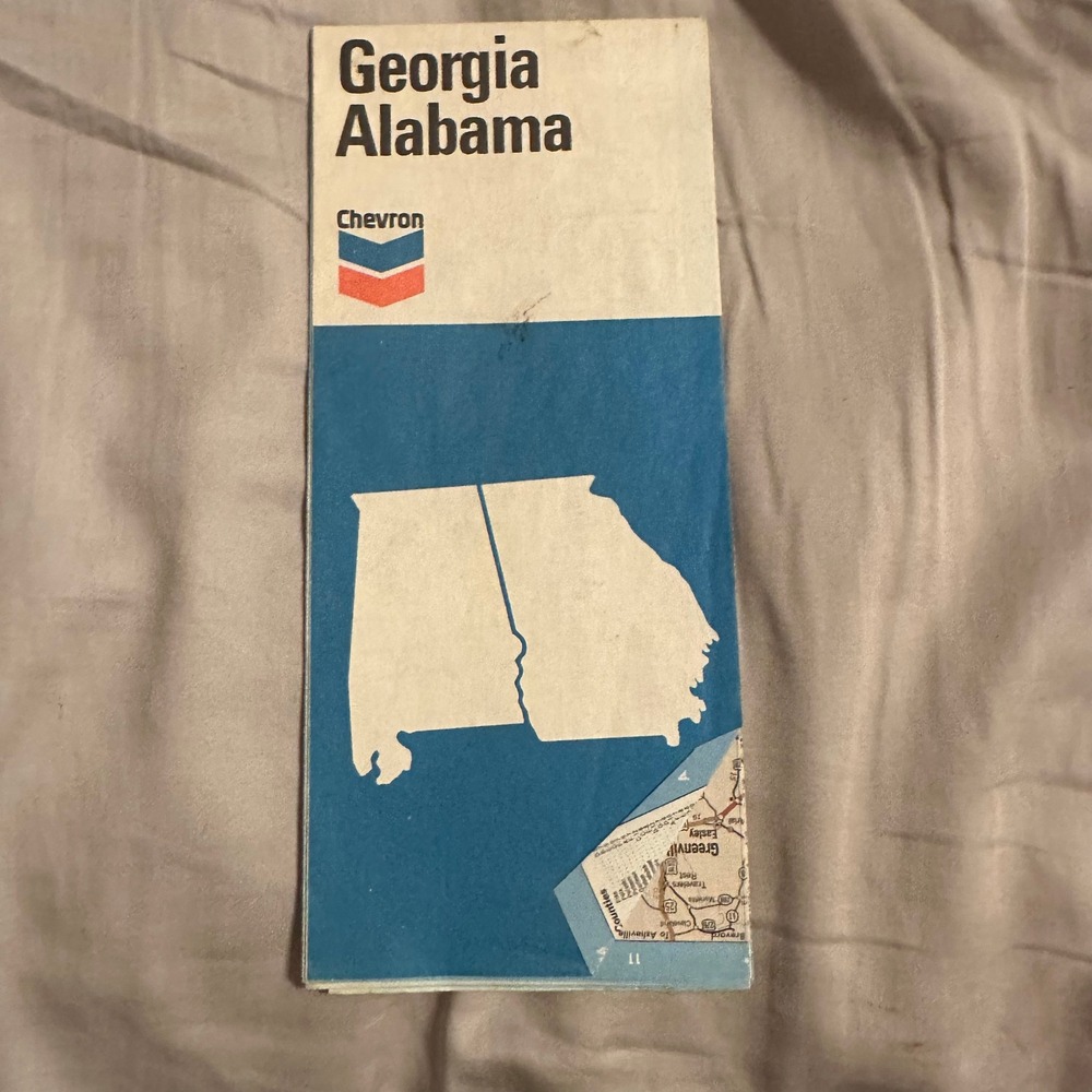 Vintage 1974 Chevron Georgia Alabama Road Map Standard Oil Company Ephemera